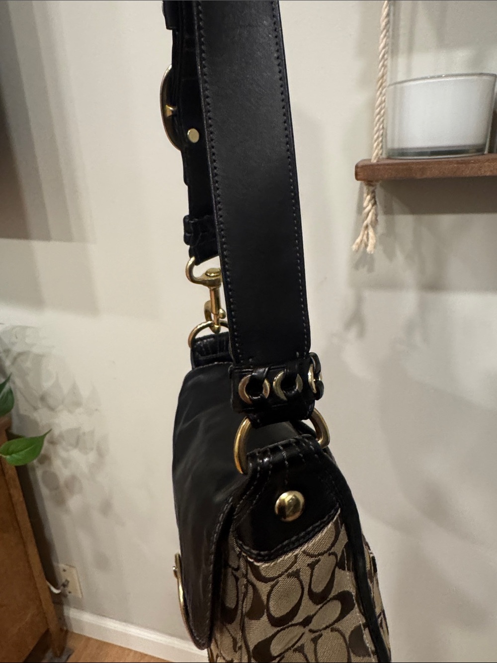 Coach Bleeker Brown Signature Canvas with Buckle Leather Flap shoulder bag - Picture 4 of 11